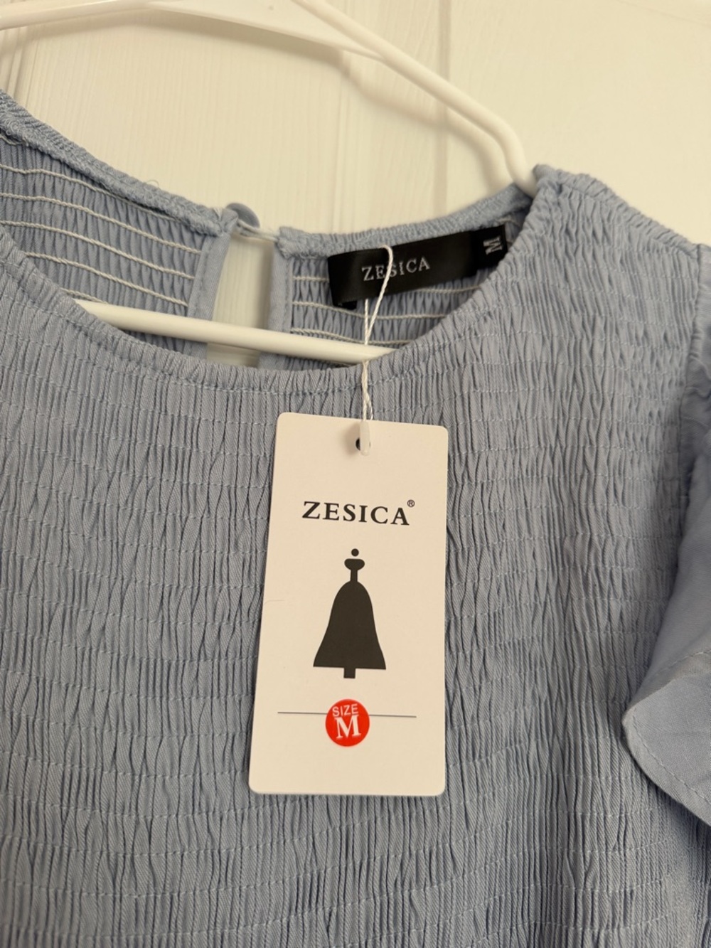 Light Blue Smocked Tiered Modest Maxi Dress - Picture 6 of 6